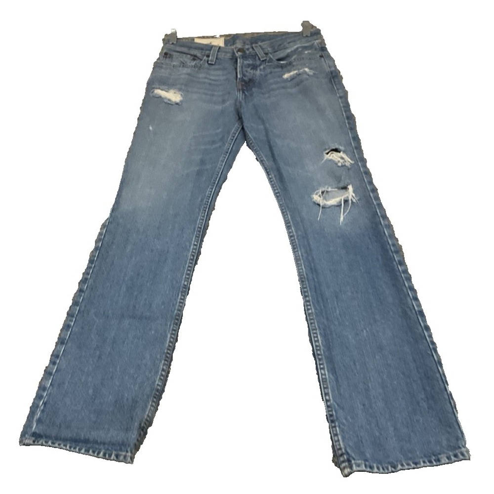 Hollister Jeans Mens 28x30 Slim Straight Low Rise Button Fly Faded Ripped‎ Denim